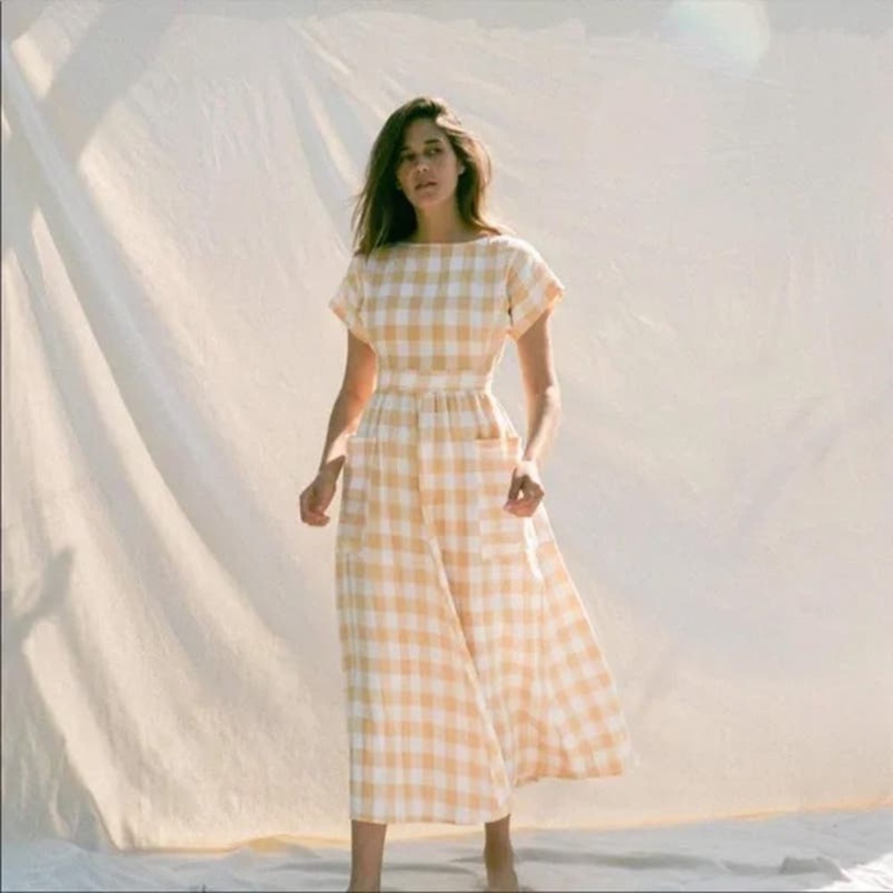 Christy Dawn Yellow and White Gingham Midi Dress